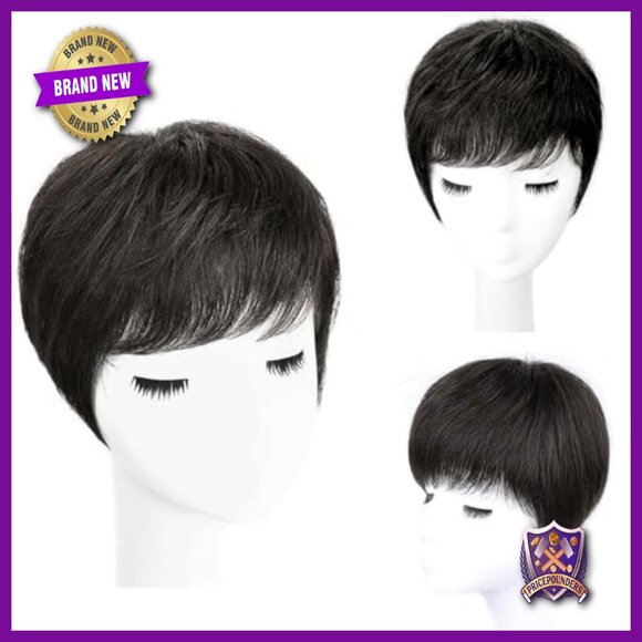 Human Hair Topper with Bangs for Thinning Hair, 6 Inch Clip-in